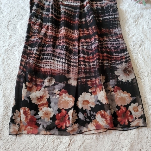 Miss Miss Sleeveless Wavy Plaid Floral Print Hem Crew Neck Dress Size M - Picture 3 of 16